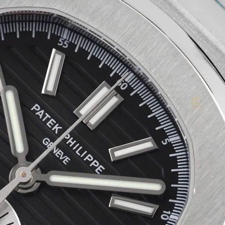 Patek Philippe Nautilus Chronograph 5980/1A-014 40.5mm Black Dial with Leather Strap