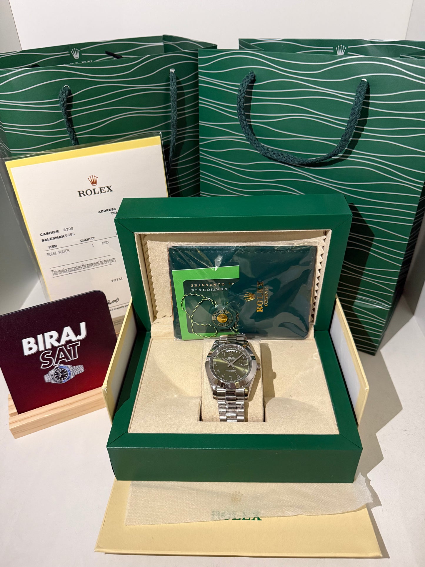 Rolex Day Date Platinum Olive Green Arabic Dial