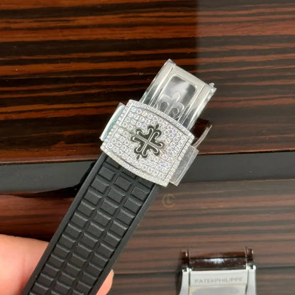 Patek Philippe Aquanaut 5067A-025 35.6mm Black Dial Full Moissanite Steel