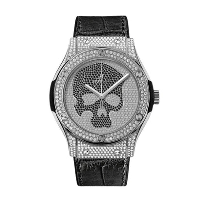 Hublot Classic Fusion SKULL Full Diamonds Moissanite Pave 42mm Black Dial