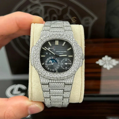 Patek Philippe Nautilus 5712/1A 40mm Blue Dial Full Moissanite Hong Kong