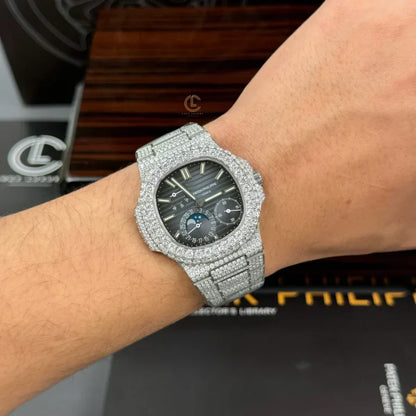 Patek Philippe Nautilus 5712/1A 40mm Blue Dial Full Moissanite Hong Kong