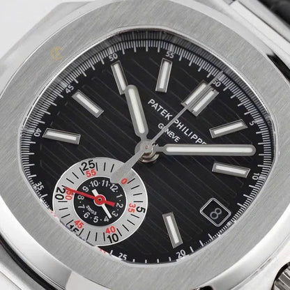 Patek Philippe Nautilus Chronograph 5980/1A-014 40.5mm Black Dial with Leather Strap