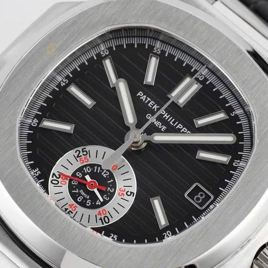 Patek Philippe Nautilus Chronograph 5980/1A-014 40.5mm Black Dial with Leather Strap