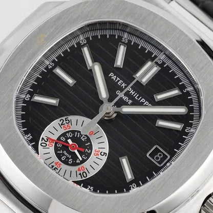 Patek Philippe Nautilus Chronograph 5980/1A-014 40.5mm Black Dial with Leather Strap