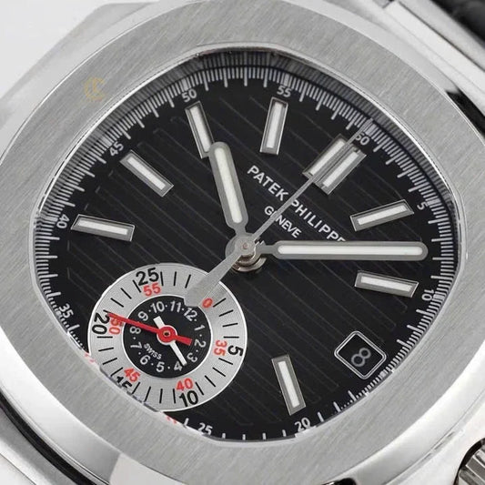 Patek Philippe Nautilus Chronograph 5980/1A-014 40.5mm Black Dial with Leather Strap